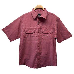 RedHead Bass Fishing Shirt Short Sleeve Button Embroidered Mens Medium Red Soft